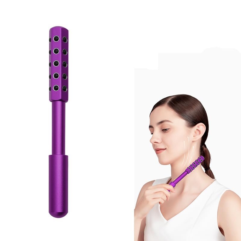 Betypura 30-Stone Facial Roller - Cooling Face & Neck Massager Tool for Skin Rejuvenation | 360 Contouring with Germanium Stones & Aircraft Aluminum | Portable 7.6" Beauty Roller - Purple