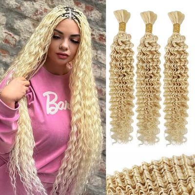 12A 613 Blonde Human Braiding Hair for Boho Braids 3 Bundles 18 Inch 100g Deep Wave Braiding Hair for Bohemian Knotless Braids 100% Unprocessed Brazilian Virgin Bulk Hair Extensions No Weft