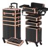5 in 1 Aluminum Trolley Case with 360 Rotation Wheels with Lock and Key Diamond Pattern Make Up Organizer-black view 1