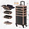 5 in 1 Aluminum Trolley Case with 360 Rotation Wheels with Lock and Key Diamond Pattern Make Up Organizer-black view 2