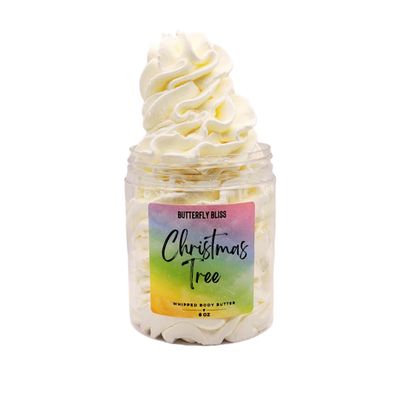 Christmas Tree Whipped Body Butter Fresh Pine Holiday Scent Ultra Moisturizing Shea & Mango Butter Handmade Christmas Skincare 8 oz Jar