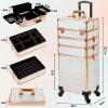 5 in 1 Aluminum Trolley Case with 360 Rotation Wheels with Lock and Key Diamond Pattern Make Up Organizer view 2