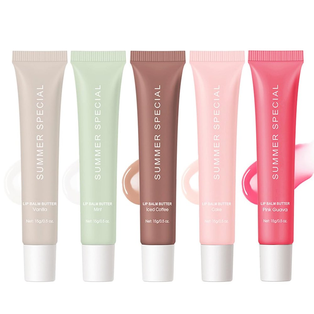 5-Color Summer Special Lip Balm Butter-Shea Butter & Avocado Oil Formula, Lightweight & Non-Sticky, 5 Trending Shades (Vanilla/Mint/Iced Coffee/Cake/Guava), Soften Dry and Lip Care, Gift Box for Teens