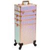 5 in 1 Aluminum Trolley Case with 360 Rotation Wheels with Lock and Key Diamond Pattern Make Up Organizer view 1