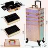 5 in 1 Aluminum Trolley Case with 360 Rotation Wheels with Lock and Key Diamond Pattern Make Up Organizer view 2