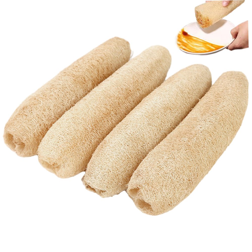4PCS Natural Loofah Sponge, Biodegradable Loofah Sponge for Dishes, Bath, ShowerNatural
