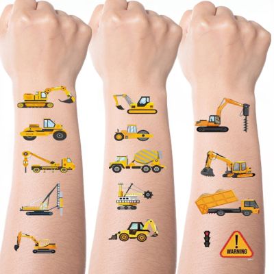 10 Sheets Cartoon Car Temporary Tattoos Construction Trucks Fake Tattoos Styles Mixed Vehicles Tattoo Cute Tractors Digger Stickers Waterproof Road Sign Tattoos for Body Art Makeup
