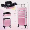 5 in 1 Aluminum Trolley Case with 360 Rotation Wheels with Lock and Key Diamond Pattern Make Up Organizer view 2