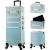 5 in 1 Aluminum Trolley Case with 360 Rotation Wheels with Lock and Key Diamond Pattern Make Up Organizer-blue view 1