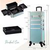 5 in 1 Aluminum Trolley Case with 360 Rotation Wheels with Lock and Key Diamond Pattern Make Up Organizer-blue view 2
