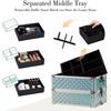 5 in 1 Aluminum Trolley Case with 360 Rotation Wheels with Lock and Key Diamond Pattern Make Up Organizer-blue view 3