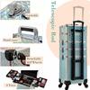 5 in 1 Aluminum Trolley Case with 360 Rotation Wheels with Lock and Key Diamond Pattern Make Up Organizer-blue view 4
