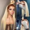 #4/613 Ombre Blonde Human Hair Real 360 Lace Frontal Wigs Pre Plucked 180% Density Full End HD Transparent 360 Straight Blonde Wig with Baby Hair Dark Brown Root Brazilian Glueless Wig 20Inch view 2