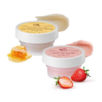 SKINFOOD Strawberry & Honey Lip Treatment Duo  Exfoliating Sugar Scrub and Overnight Sleeping Mask for Smooth, Hydrated, and Revitalized Lips
