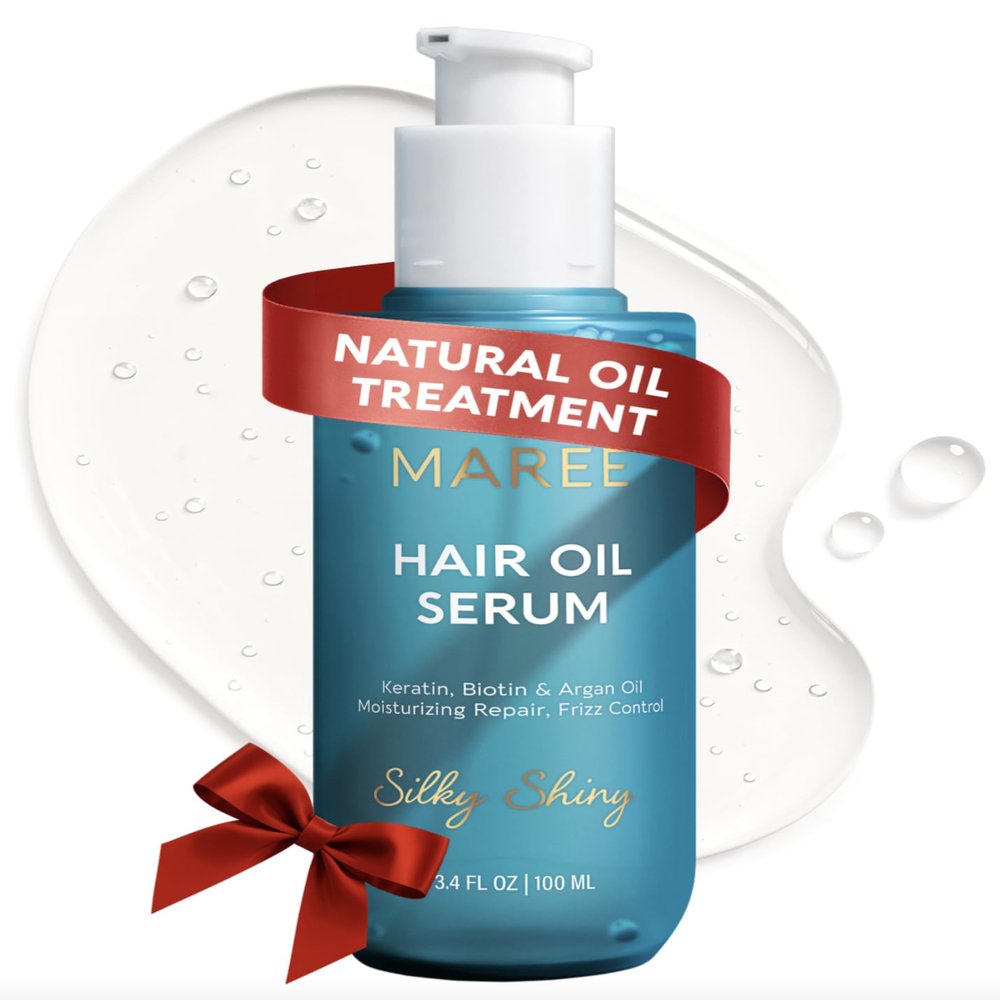 MAREE Hair Oil for Frizzy Hair with Argan Oil, Keratin & Biotin  Hair Serum for Dry and Curly Hair Gloss  Frizz Control Hair Care Products for Women  Aceite Para el Cabello  Keratin Hair Treatment