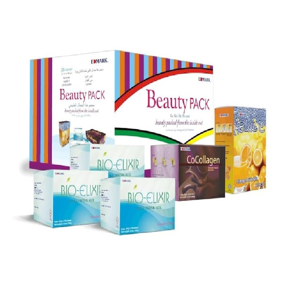 EDMARK Beauty Pack - 2 Bio-Elixir, 1 Box Bubble C and 1 Box Cocollagen Plus 1 Free Box of Bio-Elixir - Ageless Vitality Pack for Skin