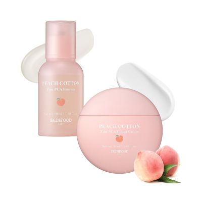 SKINFOOD Peach Matte & Hydration Duo  Lightweight Zinc PCA Peach Essence and Nourishing Tone-Up Cream for Balanced, Radiant, and Refreshed Skin