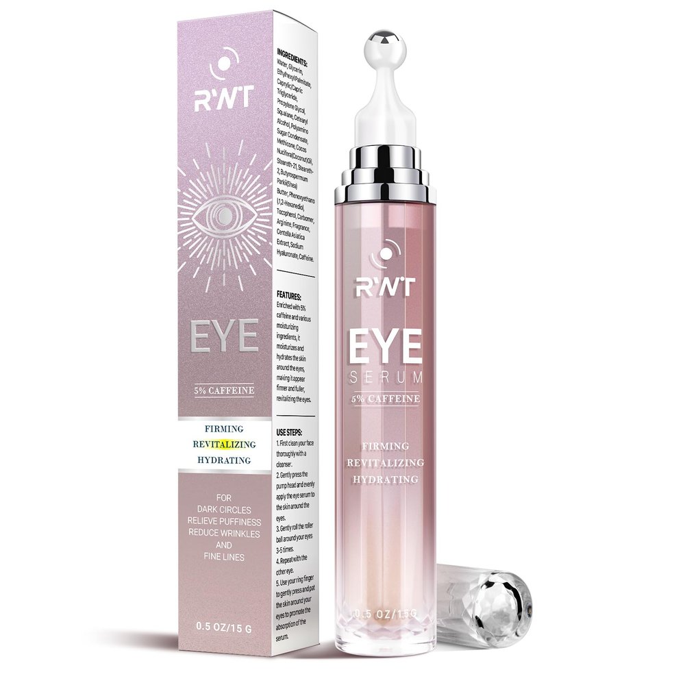 5% Caffeine Eye Cream & Under Eye Serum for Dark Circles and Puffiness, 360 Massage Roller Ball Eyes Treatment Serum, Reduces Wrinkles Fine Lines for Women