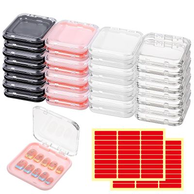 32 Pack Press on Nail Storage Boxes with 60 Adhesive Tapes Acrylic Nail Organizer for Salon, Travel & Gifting (4 Colors: Pink, Black, White, Clear)