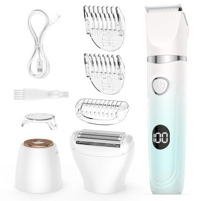 Bilitase Bikini Trimmer for Women,3-in-1 Electric Shaver for Women,Rechargeable Painless Pubic&Facial Razor for Sensitive Skin,Lip,Arms,Legs with LED Display (Gradient Green)