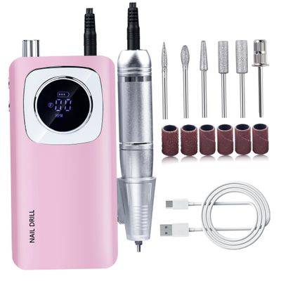 Licsaliwe Rechargeable Nail Drill, 45000RPM Electric Manicure Set with LCD Screen File Machine for Acrylic Gels Nails Manicures Nail File Machine
