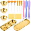 38 Pcs Esthetician Supplies for Facials: 3 Stainless Steel Gold Esthetician Bowls 2 Stainless Steel Mixing Gold Tray 3 Facial Fan Brushes 6 Face Mask Applicator Brush 24 Facial Sponge Compressed Round view 1