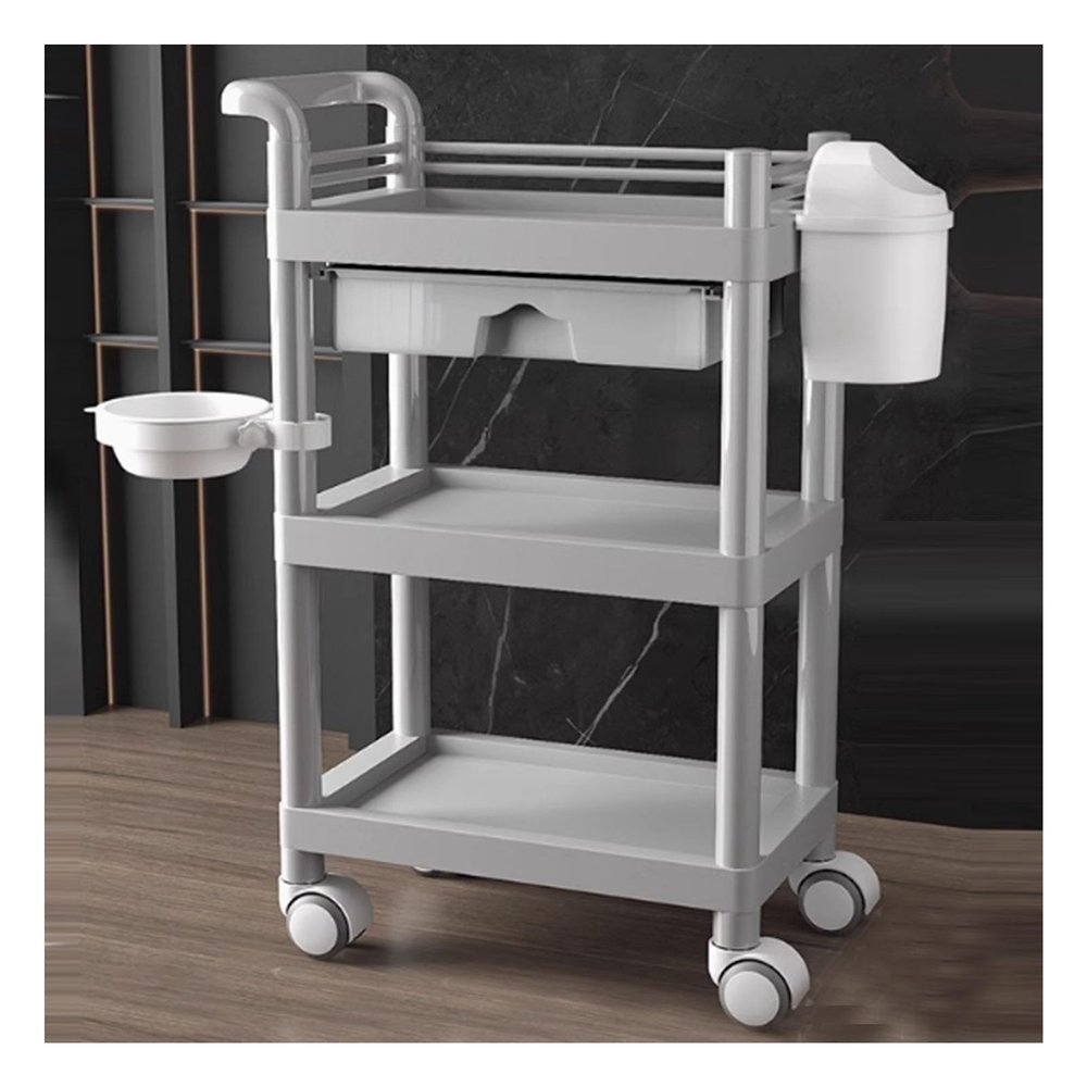 3 Tier Rolling Storage Trolley with Removable Beauty Bowl & Trash Can, Ideal for Beauty Salon, Clinic, Office & Bathroom nization (Color 1)
