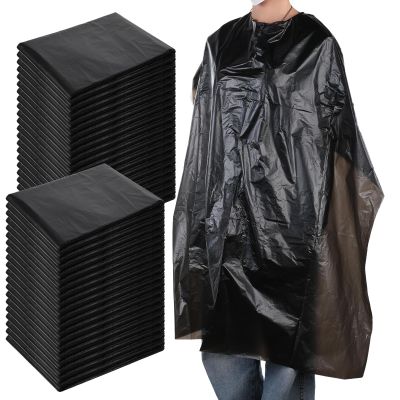 100 Pcs Disposable Capes Hair Salon, 51.2x36.2 Inch Disposable Hair Salon Capes, Waterproof Barber Cape, Single Use Shampoo Hair Cutting Cape Dressing Apron for Barbershop & Salon Hairdressing (Black)