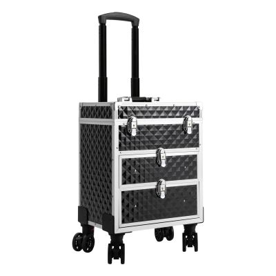 MUSESPANI 3 Tiers Professional Rolling Makeup Case with Sliding 2 large Drawers,Makeup Case with 360 Rotatable Wheels,Hairdressers Cosmetic Organizer for Store Cosmetics and Makeup ToolsBlack