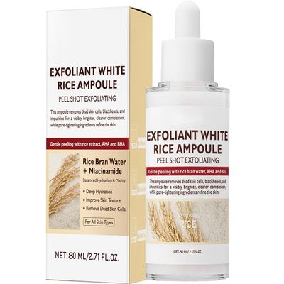 Korean Skin Peeling Ampoule Exfoliating Serum, White Rice Face and Body Scrub, Dead Skin Cell Remover, 80ml/2.7fl oz