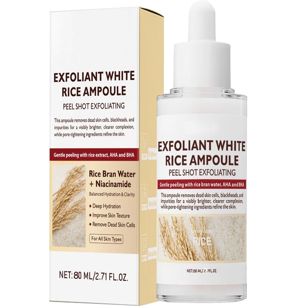 Korean Skin Peeling Ampoule Exfoliating Serum, White Rice Face and Body Scrub, Dead Skin Cell Remover, 80ml/2.7fl oz