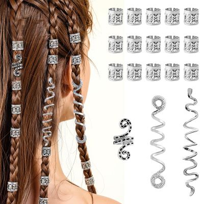 18pcs Snake Hair Clips Decoration Silver,Gold Hair Accessories for Braids,Metal Dreadlock Beads Set,Loc Jewelry for Black Women,Hairs Charms for Halloween Dreadlocks and Braiding