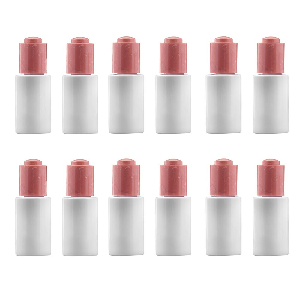 Straight Round 30ml Essential Oil/Serum PETG Bottle with 18/415 Black Convex Plastic Push Button Pipette Dropper for Essential Oils, Leak Proof Travel Bottles, Set of 12 (Dark pink)