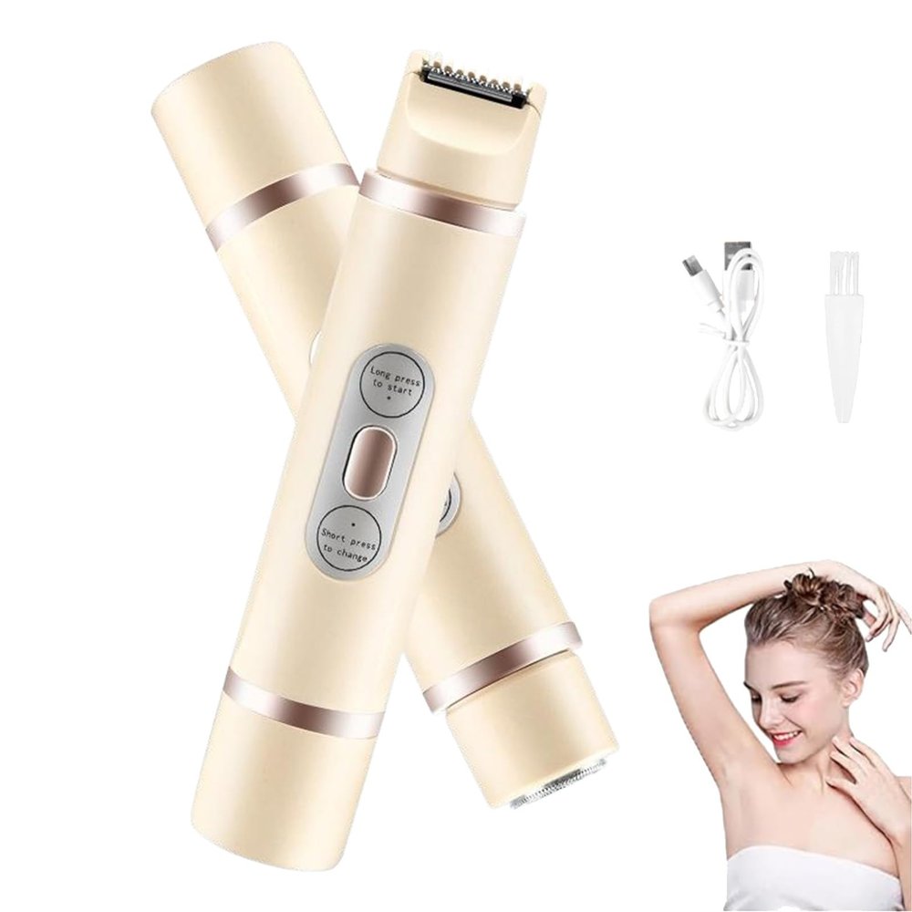 2 in 1 Electric Shaver for Women, Rechargeable Hair Remover, Portable and Safe Lady Razor, 2 in 1 Double-Headed Waterproof Wet and Dry, Electric Bikini Trimmer for Women (Yellow Upgraded Version)