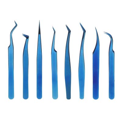 8Pcs Lash Extension Tweezers, Stainless Steel Eyelash Extension Tweezers Set, Straight and Curved Tip Tweezers for Eyebrow Hair, Eyelash Extensions Girls, Women, Beginners