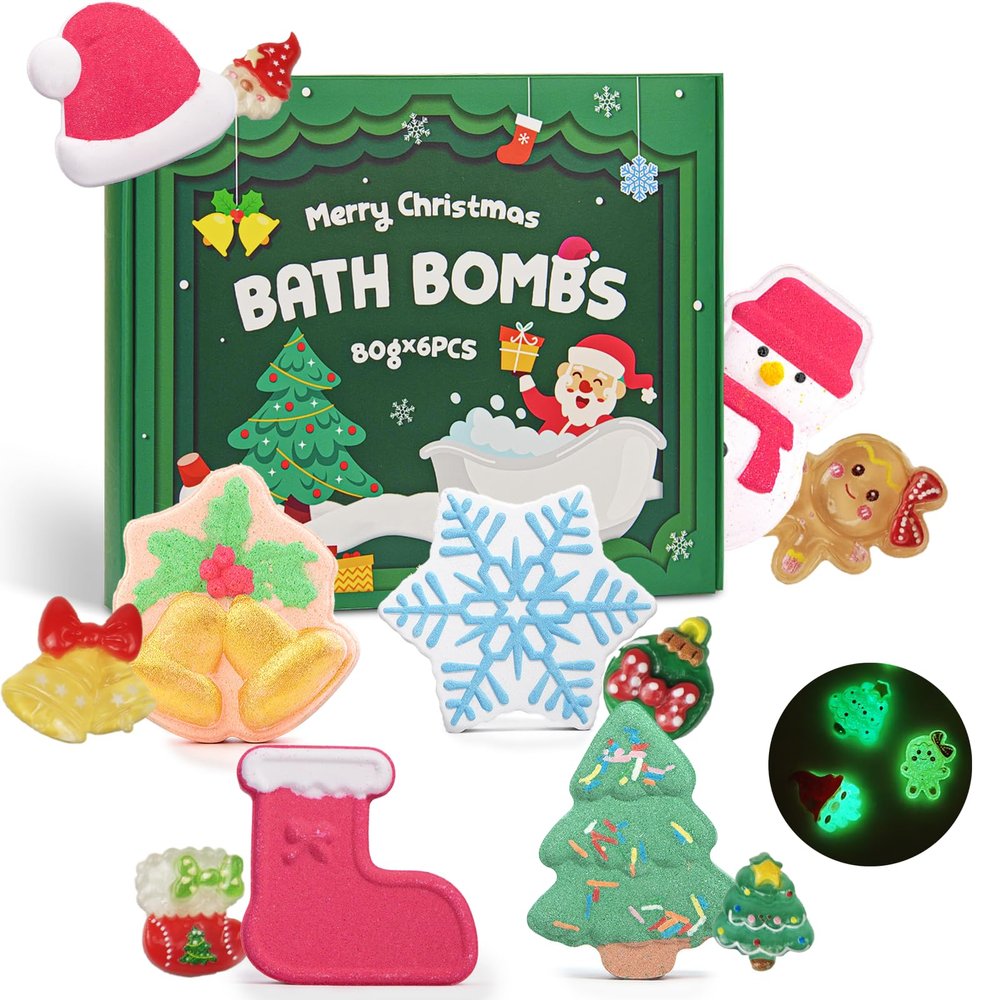 Christmas Bath Bombs Shower Steamers: 6 Pack Handmade Natural Organic Bath Bomb Set for Women Relaxing Bubble Bathbombs Scented Gifts Stocking Stuffers Holiday Birthday for Men Kids Girls Girlfriend