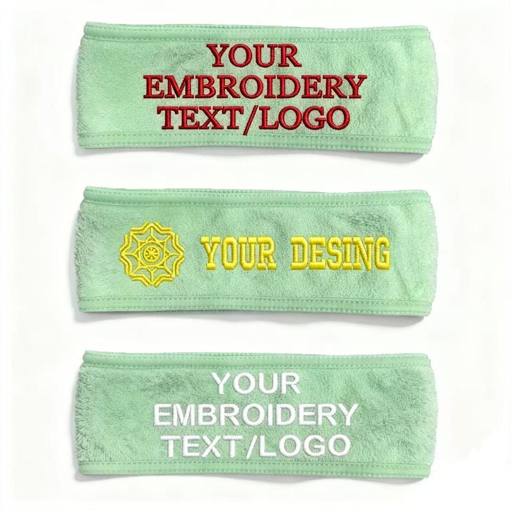 FHEAXL 3 Pcs Embroidery Custom Facial Spa Headband - Light Green