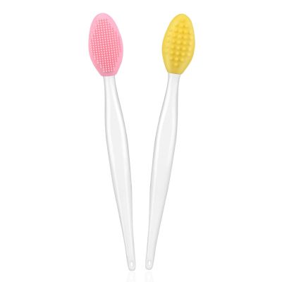 2Pcs Lip Scrubber Exfoliator,Double-Sided Pore Lip Scrub Brush for Face,Nose Scrubber,Silicone Lip Pore Cleansing Brush for Men Women Exfoliating Dark Lips,Blackheads Removal(Pink+Yellow)