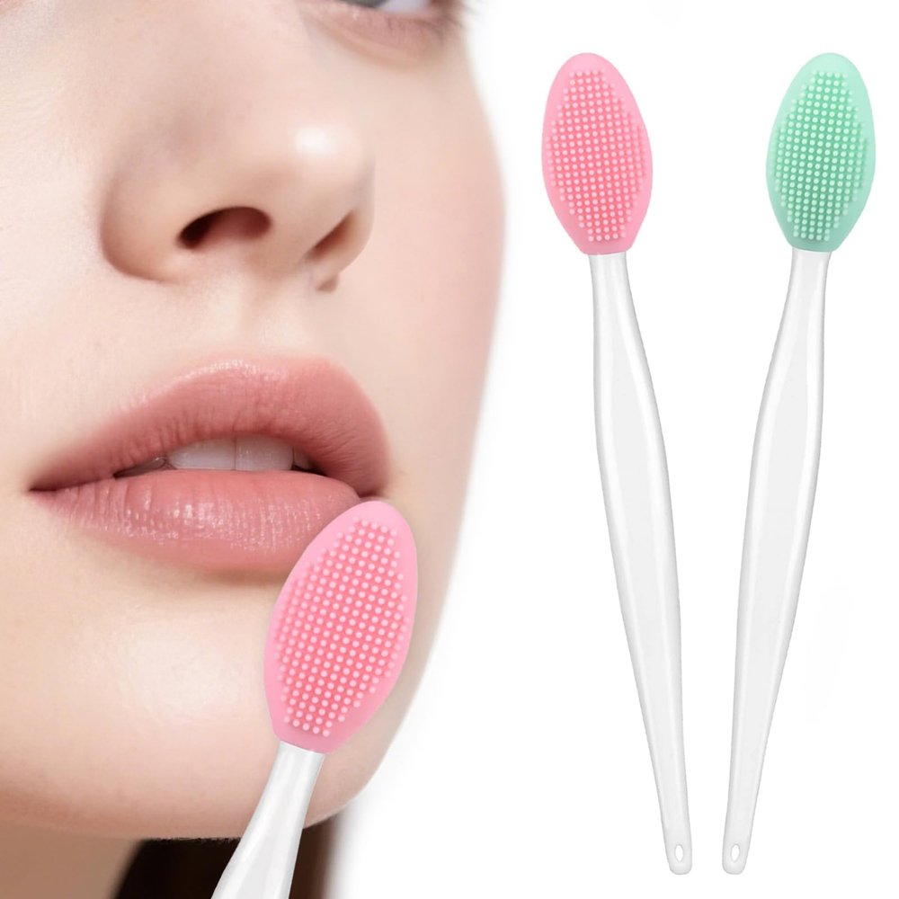 2Pcs Lip Scrubber Exfoliator,Double-Sided Pore Lip Scrub Brush for Face,Nose Scrubber,Silicone Lip Pore Cleansing Brush for Men Women Exfoliating Dark Lips,Blackheads Removal(Pink+Green)