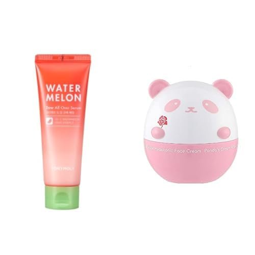 TONYMOLY Watermelon Dew All Over Body & Face Serum, Hydrating Serum for Glowing Skin, 4 oz + Panda's Dream Rose Hyaluronic Face Cream, Hydrating Moisturizer for All Skin Types, 5 oz