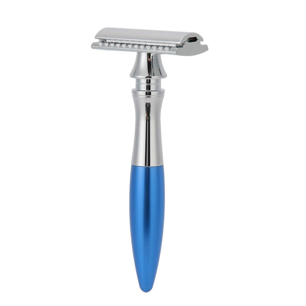 BRRNOO Retro Safety Shaver, Stainless Steel Men Manual Shaver, Streamlined Handle, Suitable for Different Face Shapes and Body Shaving, for Barber Shops, Beauty Salons, and Home Use (Blue)