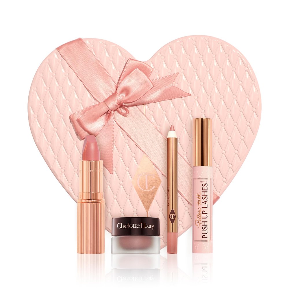 Charlotte Tilbury Pillow Talk Icons On the Go Kit - 4-Piece Makeup Set with Cream Eyeshadow, Mini Matte Lipstick, Lip Liner & Liquid Highlighter Blush in Iconic Nude-Pink Tones