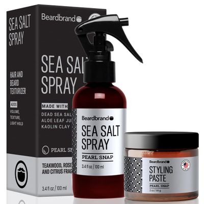 Beardbrand Beard Styling Paste + Sea Salt Spray Bundle  Versatile Mens Hair & Beard Grooming Set with Pearl Snap Scent