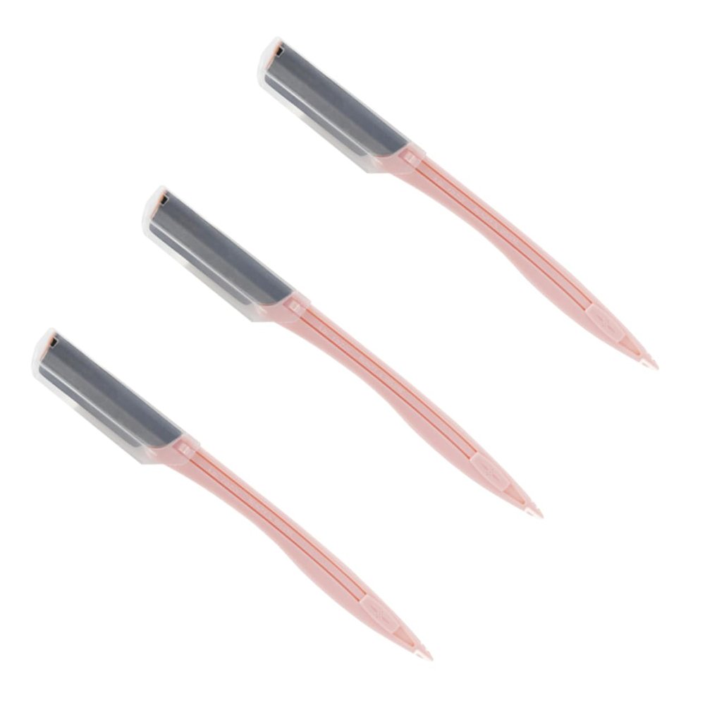 ASAKKURA 1set Portable Stainless Steel Eyebrow Razor Kit Makeup Tool for Women Lightweight Trimmer for Precise Eyebrow Grooming Travel Friendly Design Pink 3pcs
