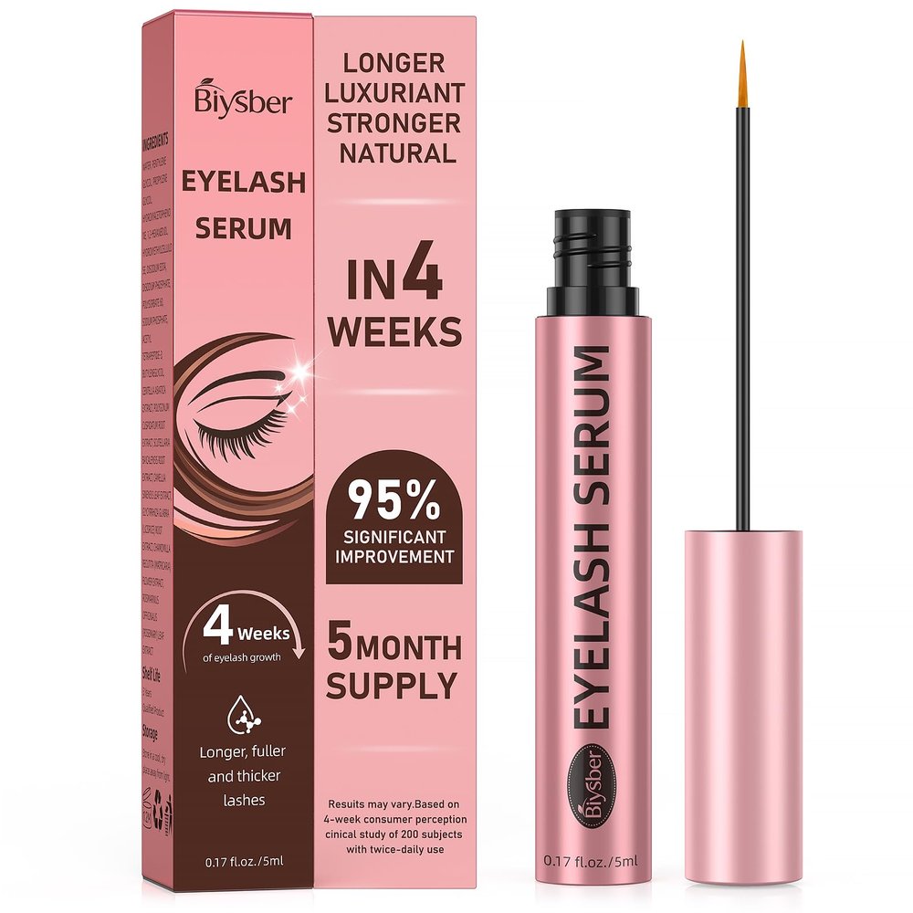 Biysber Lash Serum for Eyelash Growth: Premium Eyelash Growth Serum with Advanced Formula to Boost Longer Fuller and Thicker Lashes and Eyebrows - Gentle & Vegan for Sensitive Eyes (5 mL)