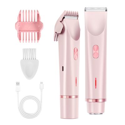 GEREFET Dual Head Bikini Trimmer for Women, IPX7 Waterproof Wet & Dry Use, Electric Bikini Shaver and Epilator 2-in-1 Electric Razors for Women Bikini Underarm Body Leg Arm Face Intimate Areas,Pink
