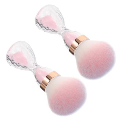 TOGEVAL 2pcs Soft Bristle Nail Dusting Brush Set for Makeup and Nail Art Large Head Cleanser Pink for Dust Powder Removal