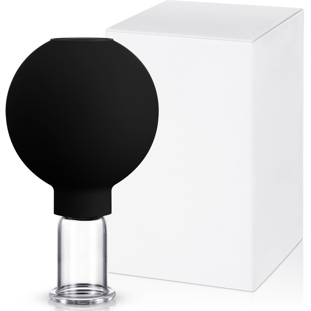 Nuanchu Facial Cupping Cup Black Glass Face Cup Silicone Cupping Massage Vacuum Suction Mug for Body Face Leg Arm Back Shoulder Muscle and Joint Pain(0.65 Inch Diameter)