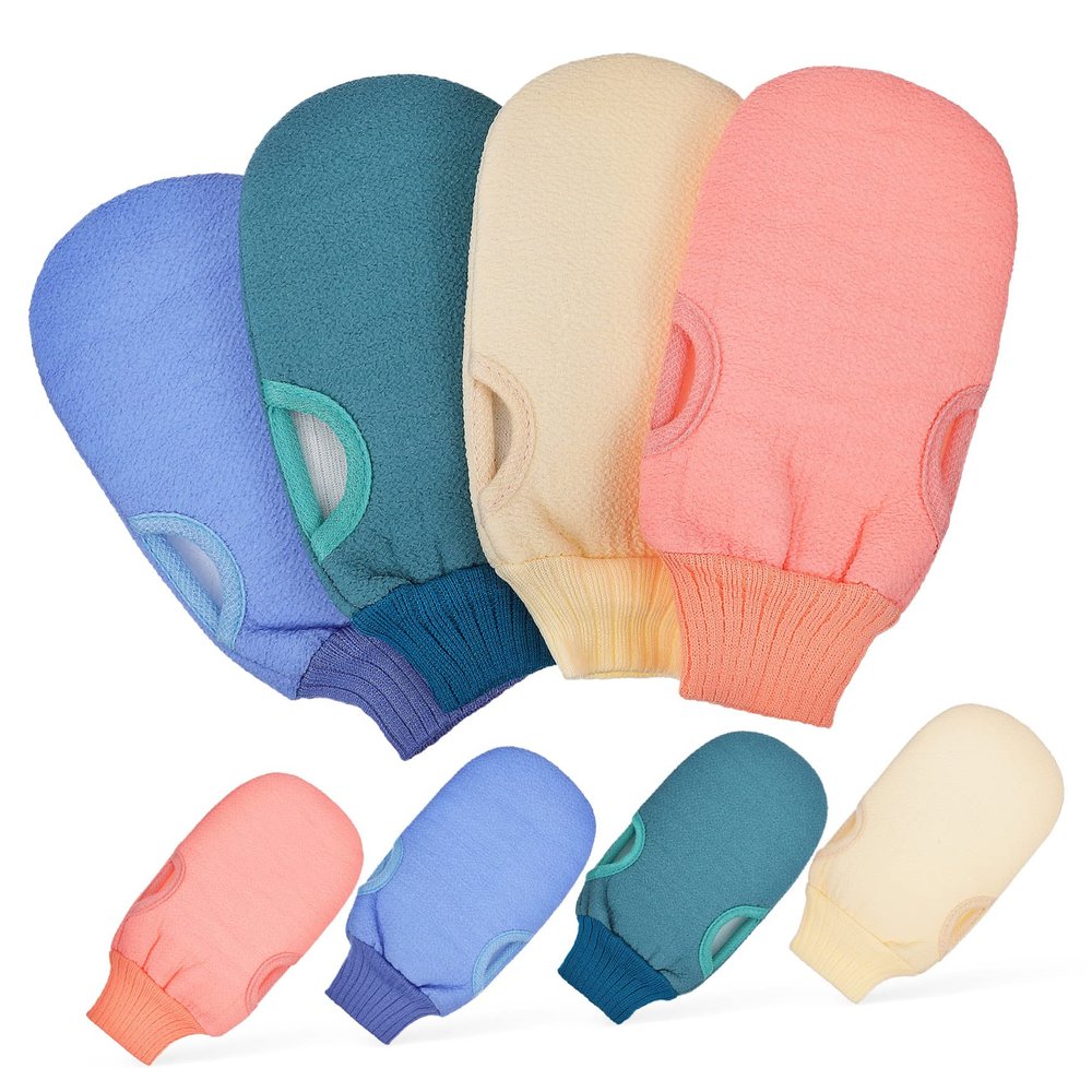 EPIGEIST 8 Pcs Exfoliating Shower Gloves for Deep Cleansing and Skin Massage Reusable Body Scrubber Mittens in Green Blue and Pink for Men and Women