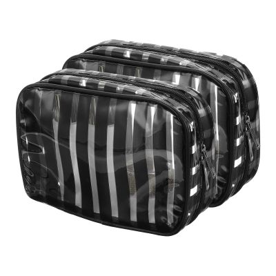 PATIKIL 2 Pcs Clear Makeup Cosmetic Bag, 8"x5.7"x2.5" Transparent PVC Travel Toiletry Bag Waterproof Vinyl Organizer Makeup Pouch with Zipper for Women Men Airport Airline, Black